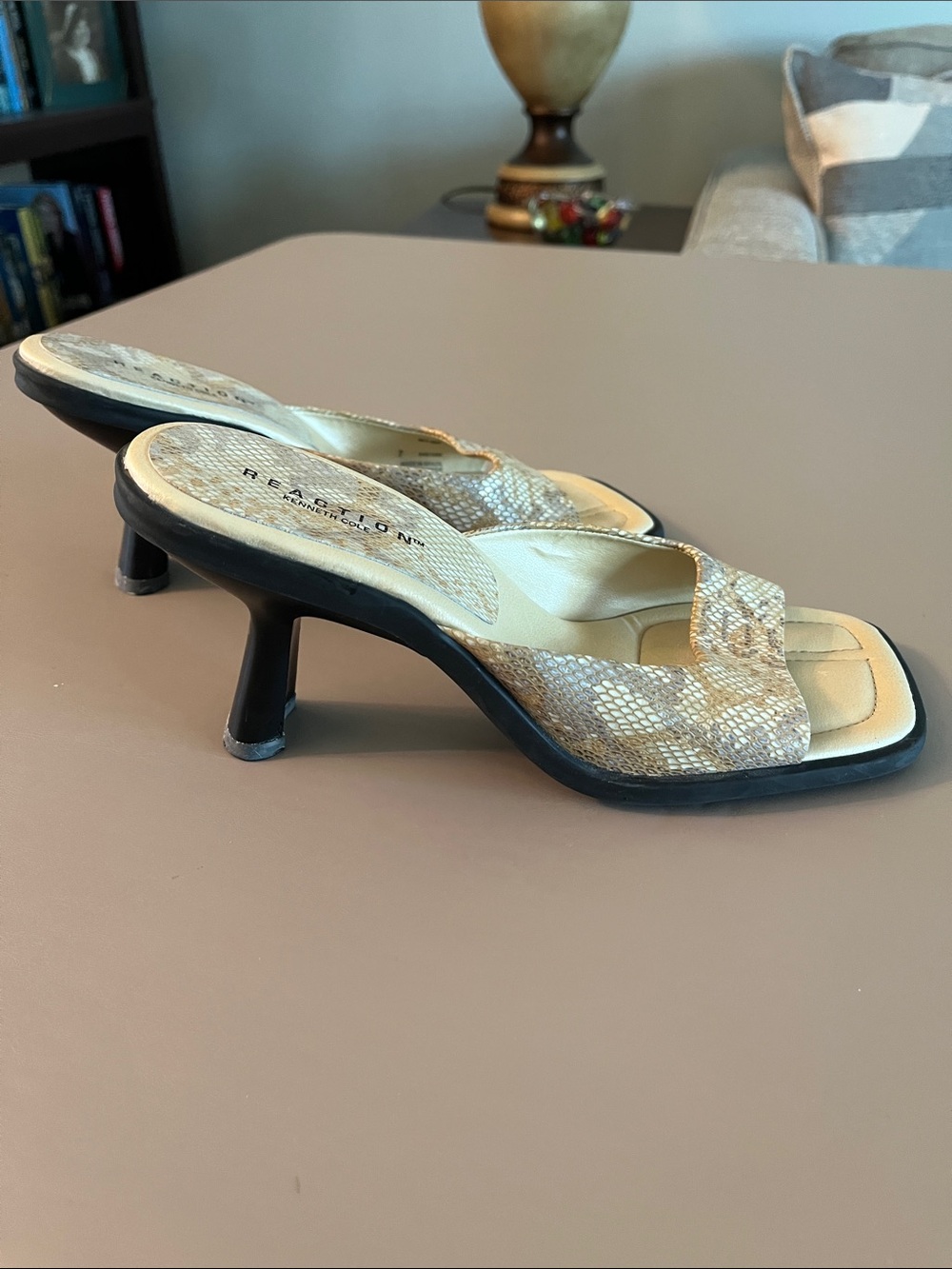 Vintage Kenneth Cole Reaction Snake-Print Kitten Heel Mule